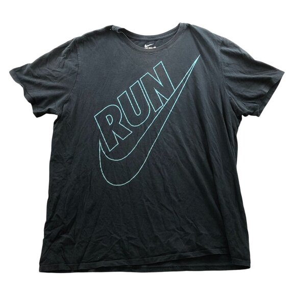 Nike Mens T-Shirt Size XL Shotr Sleeve Black Run Graphic Tee Athletic Fit Casual - Picture 1 of 7